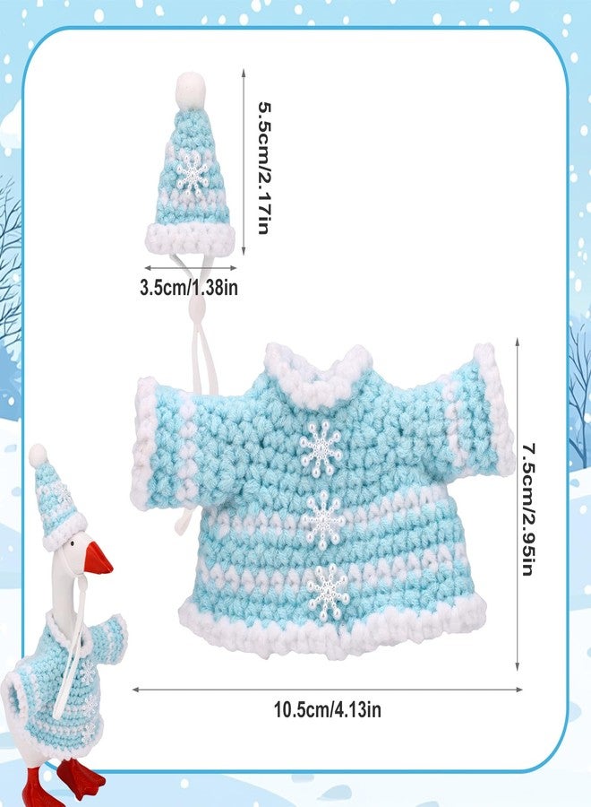 Sinbana Winter 7in/17.78cm Mini Desk Goose Outfits, Snowflake Knitted Goose Clothes & Hat for Desktop Magnetic Geese Key Holder Christmas Holiday Small Statue Decor - Image 2